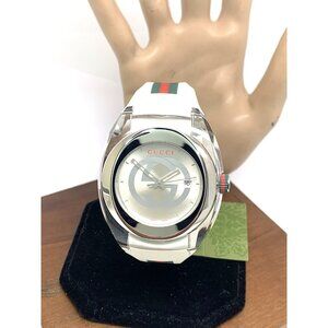 GUCCI Men's Watch SYNC YA137102 Swiss Quartz Clear Case White Rubber Band 46mm
